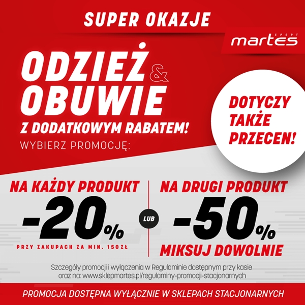 Martes Sport: Promocja -20% na każdy produkt lub -50% na drugi produkt