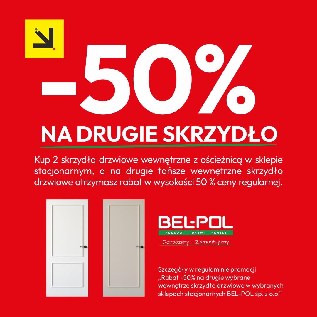 Rabat -50% na drugie wybrane skrzydło drzwi