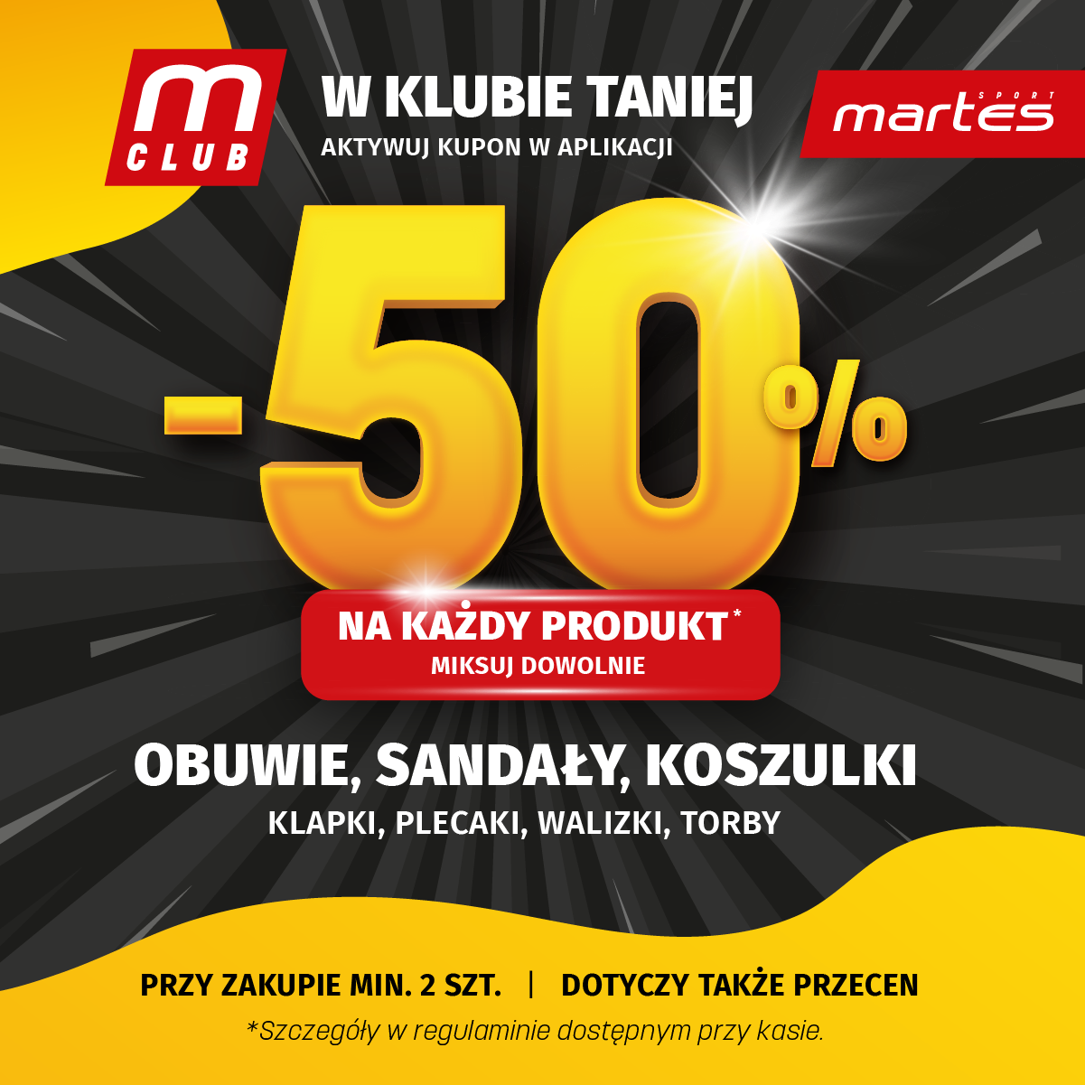 -50% NA PRODUKTY: OBUWIE, SANDAŁY, KOSZULKI, KLAPKI, PLECAKI, WALIZKI ORAZ TORBY!